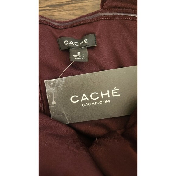 Cache Velvet Plum Purple Cocktail Midi Dress Side Ruched Size‎ 8 NWT - Picture 6 of 11